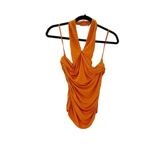 Veronica Beard TES13871 Halter Neck Layla Top Orange Size Medium NWT